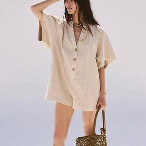 Free People Cream Button Front Romper